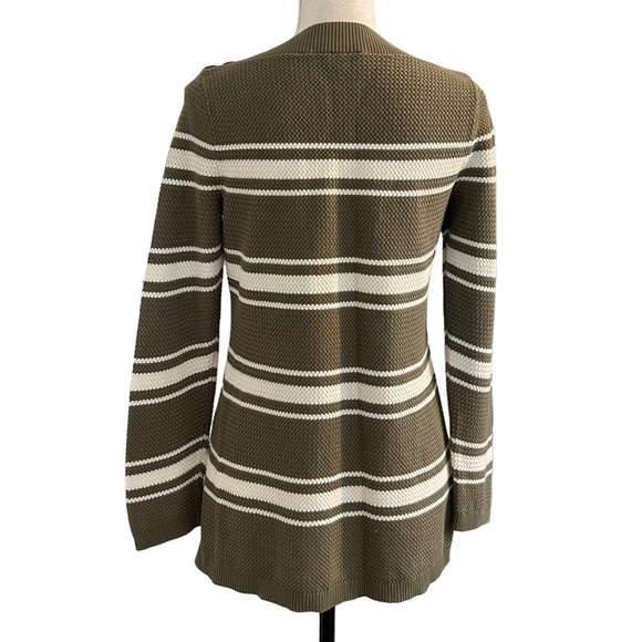 Talbots BASKET WEAVE SWEATER STRIPE Women’s SZ Medium Olive & White Knit Fall - Picture 6 of 9
